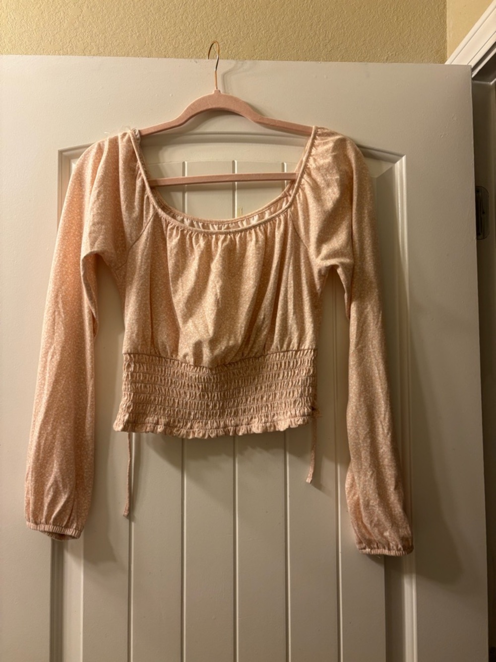 Arizona Jean Company Blush Pink Smocked Waist Long-Sleeve Top